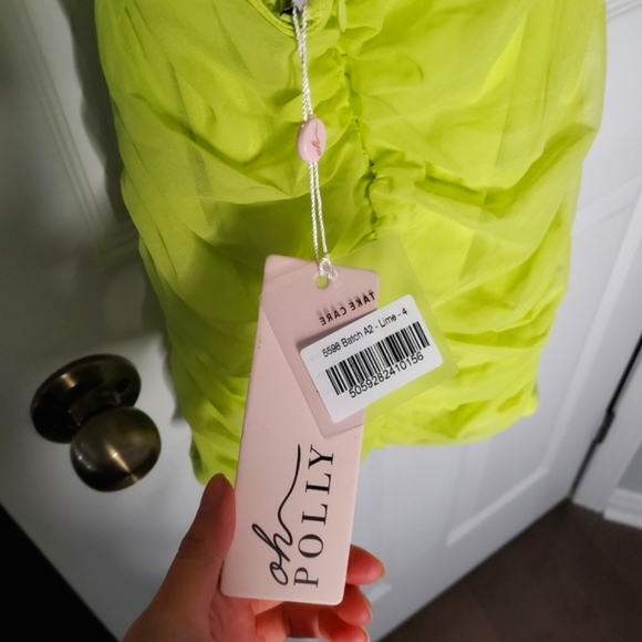 Oh Polly Ruched Backless Mini Dress in Lime - Picture 5 of 9